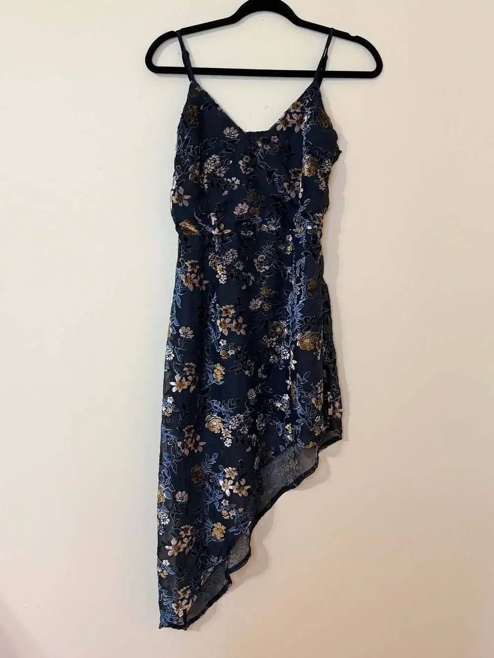 Lulus Evenings with You Dark Teal Floral Velvet‎ Asymmetrical Dress